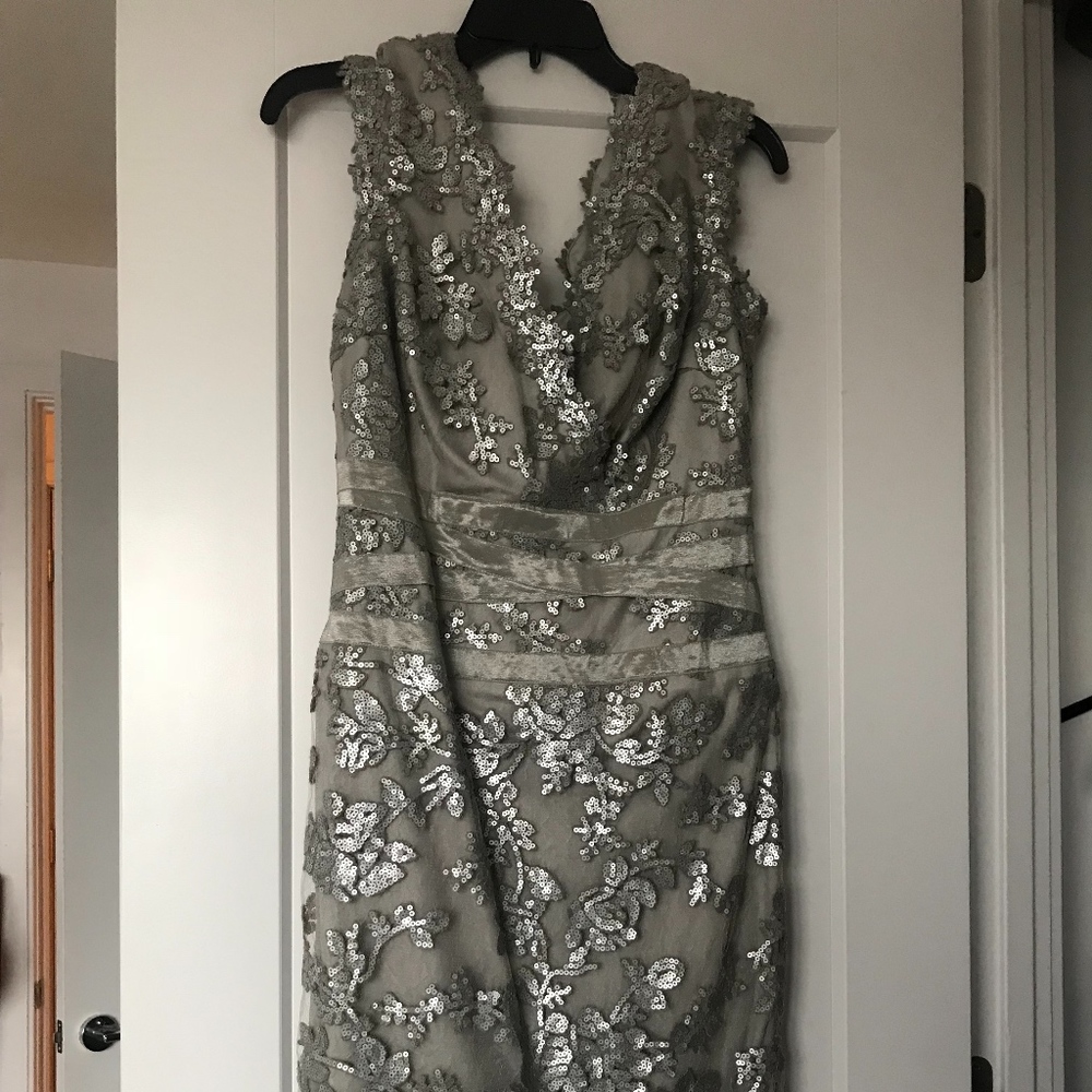 Tadashi Shoji Silver Sequined Cocktail Dress